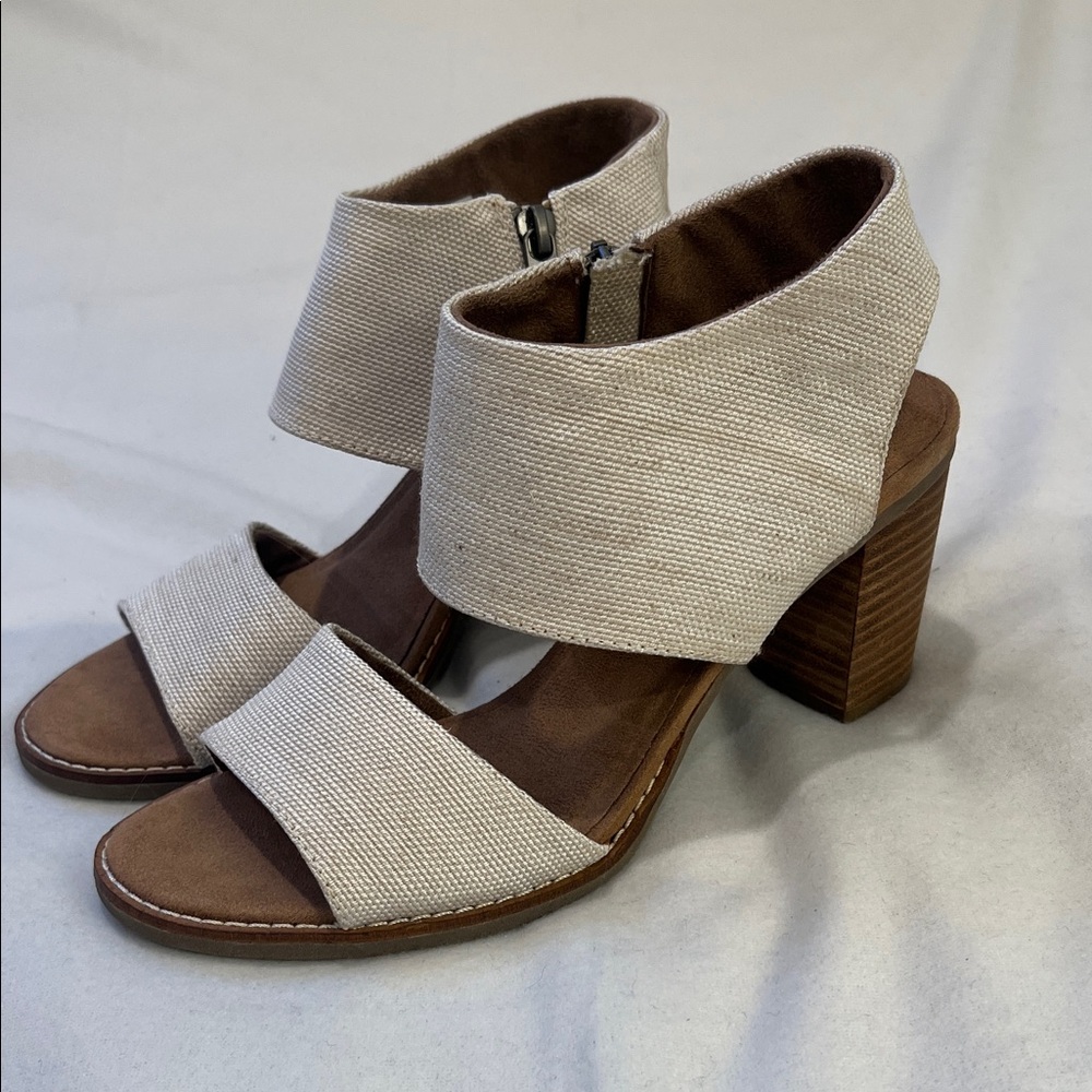 Tom’s Majorca Women's Neutral Fabric Block Heel Sandals - Beige Womens 8